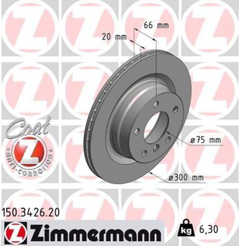 2x Zimmermann Bremsscheiben Coat Z Ø300mm Hinten passend für BMW 1 E81 116 118 150.3426.20