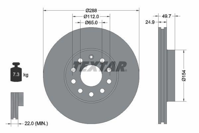 2x Textar Bremsscheibe Vorne &Oslash;288mm 92120805