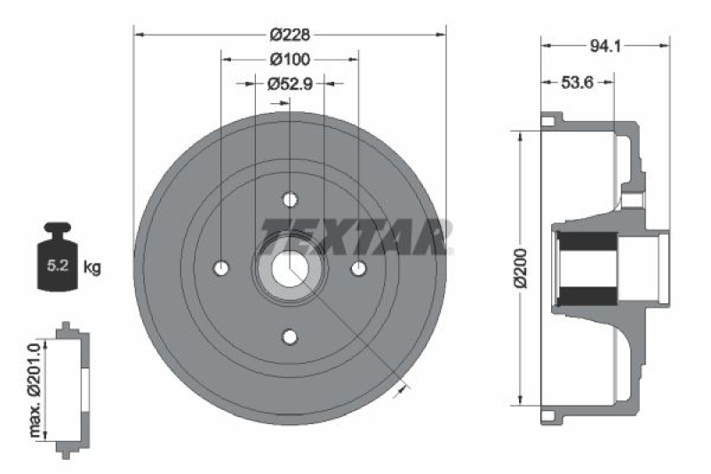 2x TEXTAR Bremstrommel