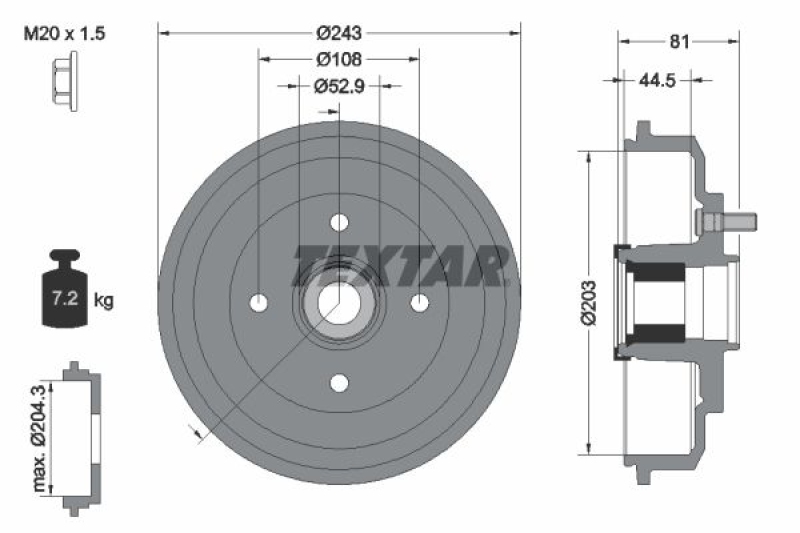 2x TEXTAR Brake Drum