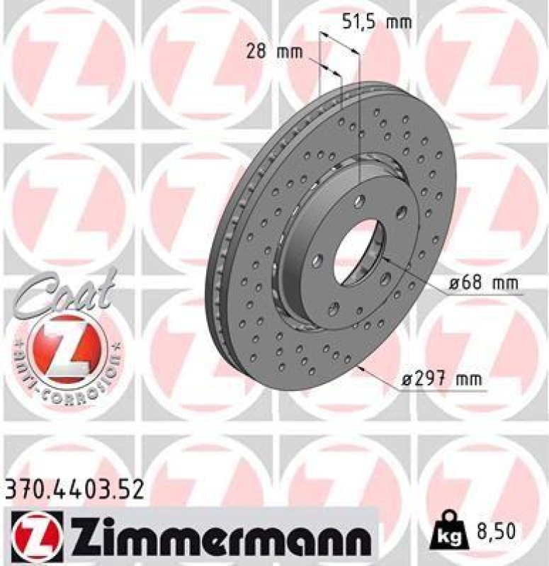 2x Zimmermann Bremsscheiben Coat Z Ø297mm Vorne passend für Mazda CX-5 2.2 2.0 370.4403.52