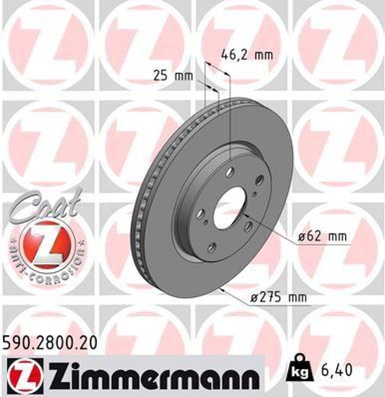 2x Zimmermann Bremsscheiben Coat Z Ø275mm Vorne passend für Toyota RAV 4 3 2.2 590.2800.20