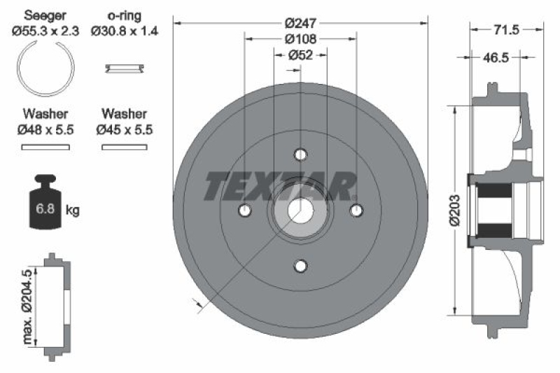 2x TEXTAR Brake Drum