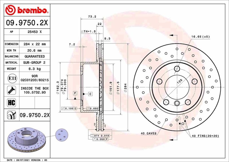 Brembo Xtra Line Bremsscheiben 284mm + Bremsbeläge Vorne passend fü...