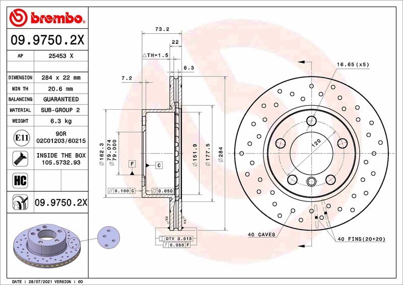 2x BREMBO Bremsscheibe XTRA LINE - Xtra