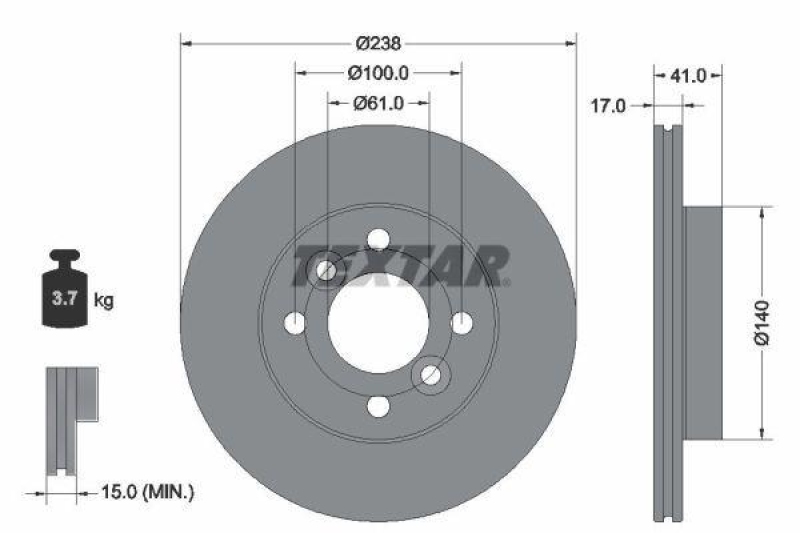 2x TEXTAR Bremsscheibe PRO 92350903
