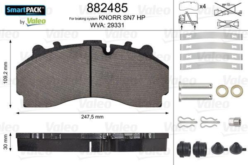 VALEO Bremsbelagsatz, Scheibenbremse SMARTPACK 882485