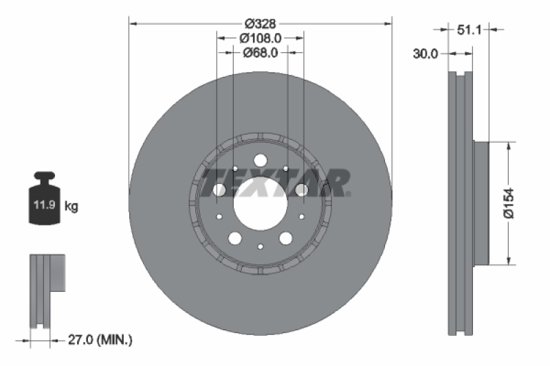 2x TEXTAR Brake Disc PRO+