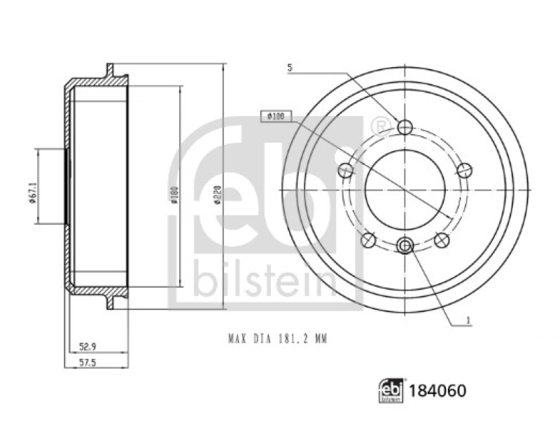 2x FEBI BILSTEIN Bremstrommel 184060