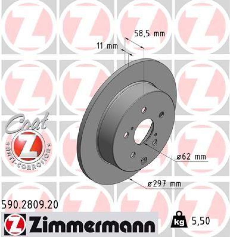 2x Zimmermann Bremsscheiben Coat Z Ø297mm Hinten passend für Toyota Verso 1.8 590.2809.20
