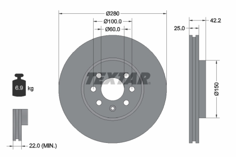 2x TEXTAR Bremsscheibe PRO