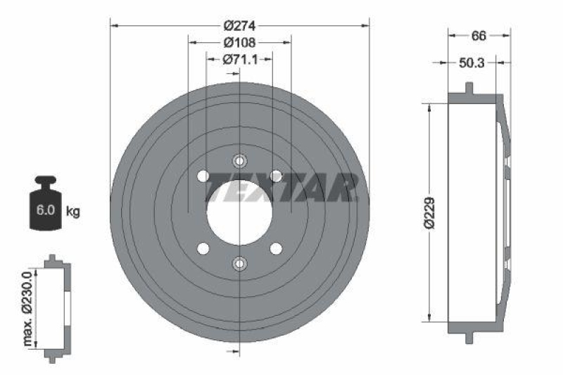 2x TEXTAR Bremstrommel 94010300