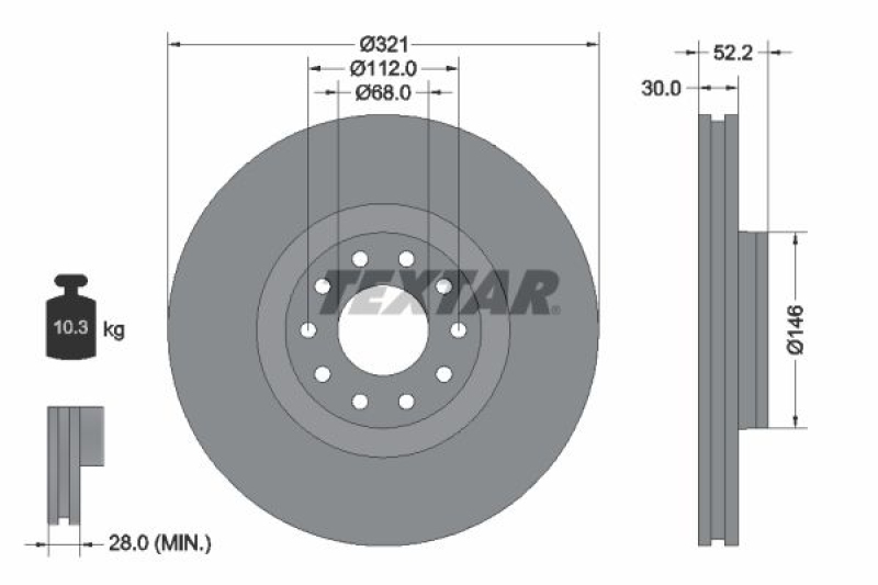 2x TEXTAR Bremsscheibe PRO 92154703