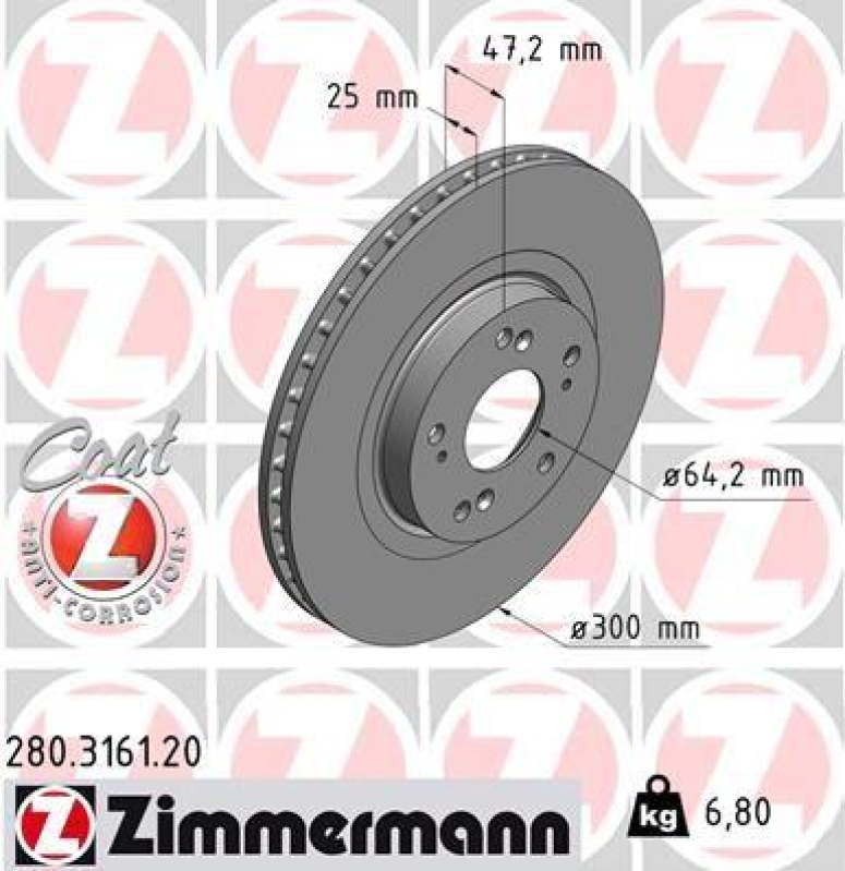 2x Zimmermann Bremsscheiben Coat Z Ø300mm Vorne passend für Honda Civic 7 2.0 280.3161.20