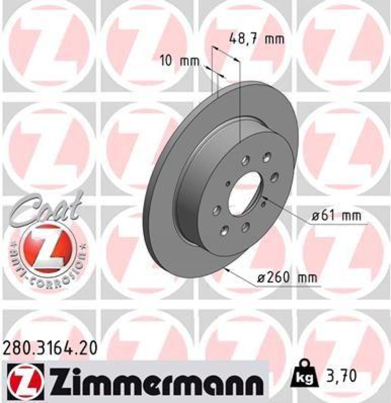 2x Zimmermann Bremsscheiben Coat Z Ø260mm Hinten passend für Honda Civic 7 1.4 6 280.3164.20