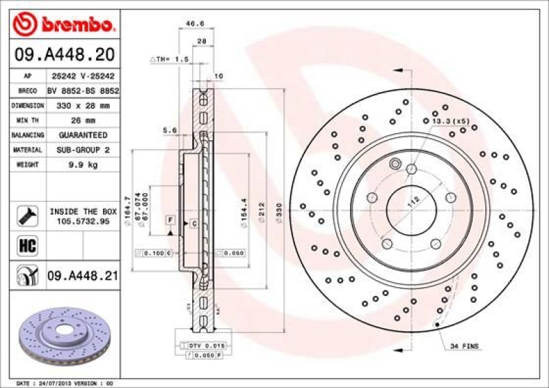 2x BREMBO Bremsscheibe PRIME LINE - UV Coated