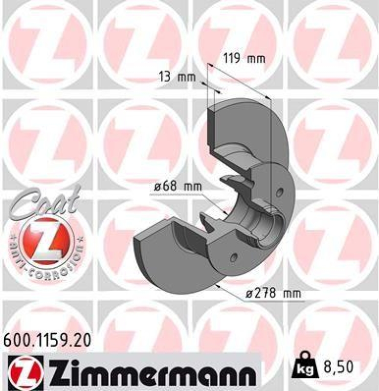 2x Zimmermann Bremsscheiben Coat Z Ø278mm Vorne passend für VW T3 1.6 TD 2.0 600.1159.20