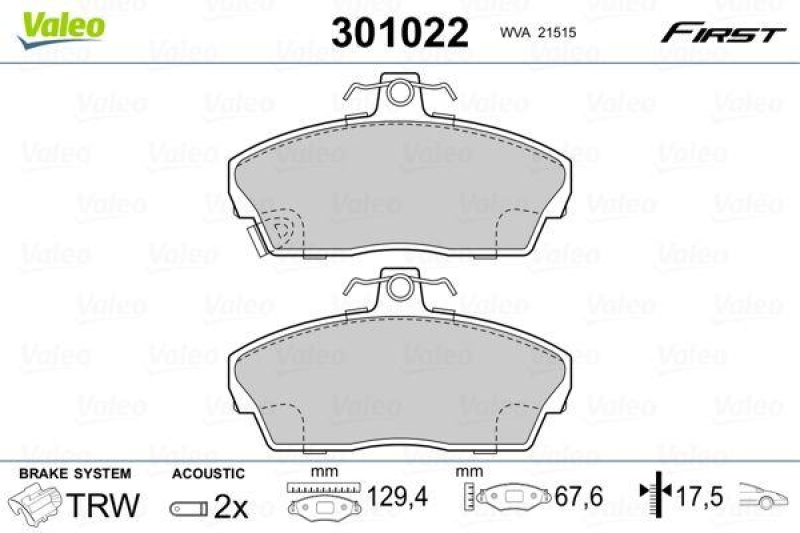 VALEO Bremsbelagsatz, Scheibenbremse ESSENTIAL 301022