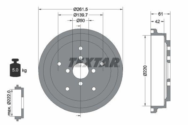 2x TEXTAR Bremstrommel 94043500