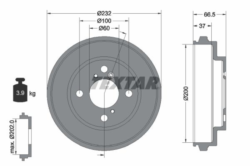 2x TEXTAR Bremstrommel 94044300