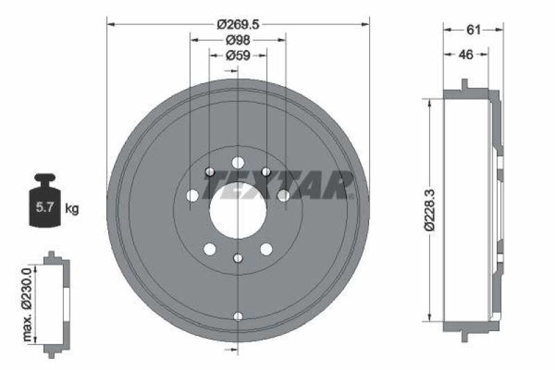 2x TEXTAR Bremstrommel 94045300