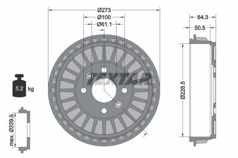 2x TEXTAR Brake Drum