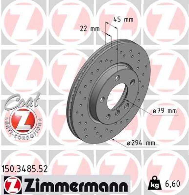 2x Zimmermann Bremsscheiben Coat Z Ø294mm Vorne passend für Mini Countryman All4 150.3485.52
