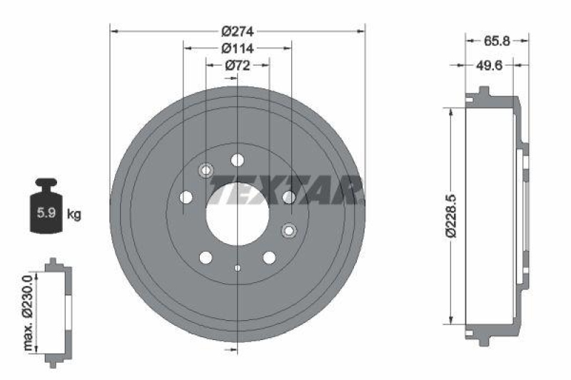 2x TEXTAR Bremstrommel 94047300