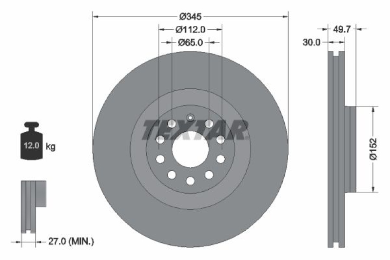 2x TEXTAR Bremsscheibe PRO+ 92120605