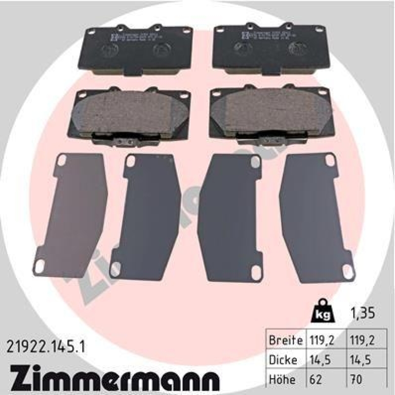 ZIMMERMANN Bremsbelagsatz, Scheibenbremse 21922.145.1