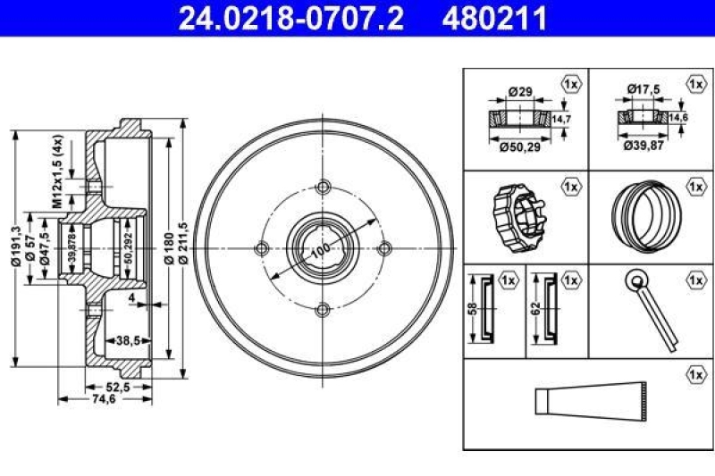 2x ATE Brake Drum