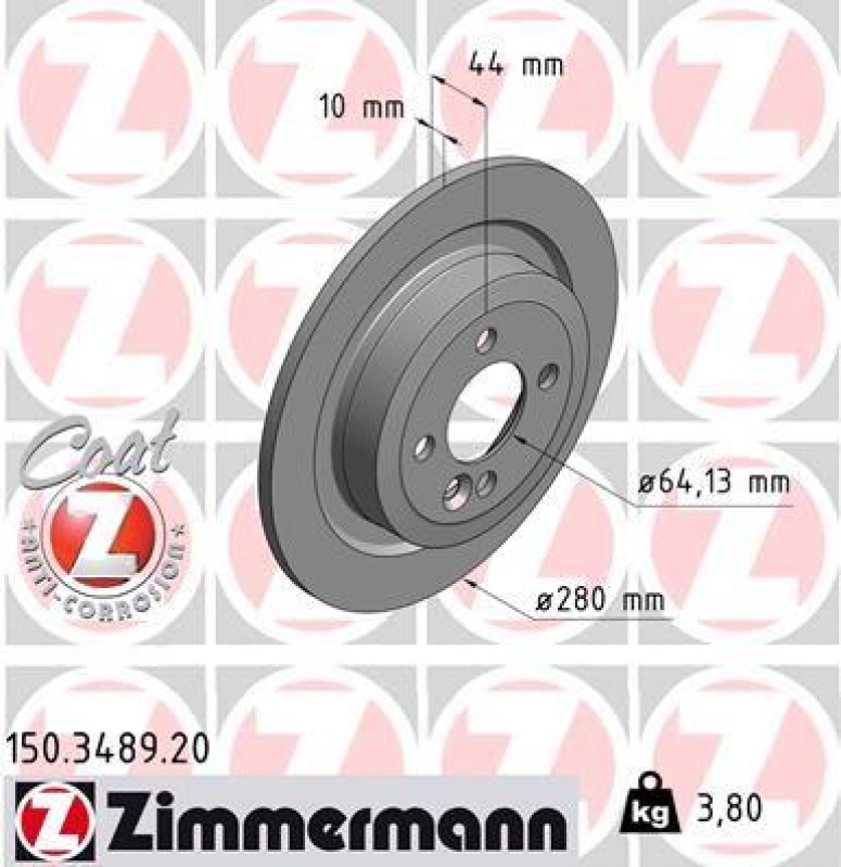 2x Zimmermann Bremsscheiben Coat Z Ø280mm Hinten passend für Mini Cooper One R56 150.3489.20