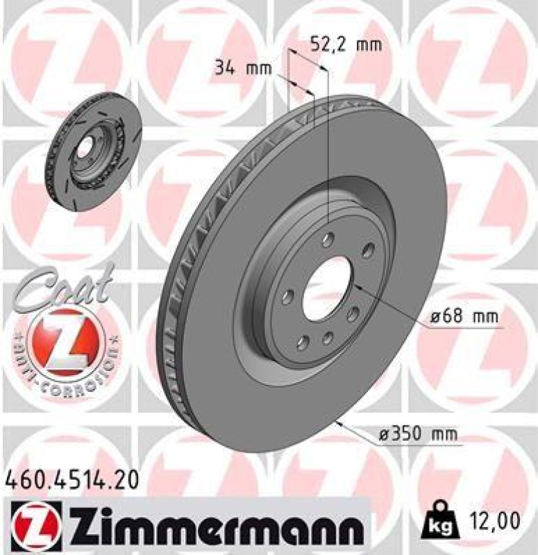 1x Zimmermann Bremsscheibe Coat Z Ø350mm Vorne links passend für Porsche Macan 460.4514.20