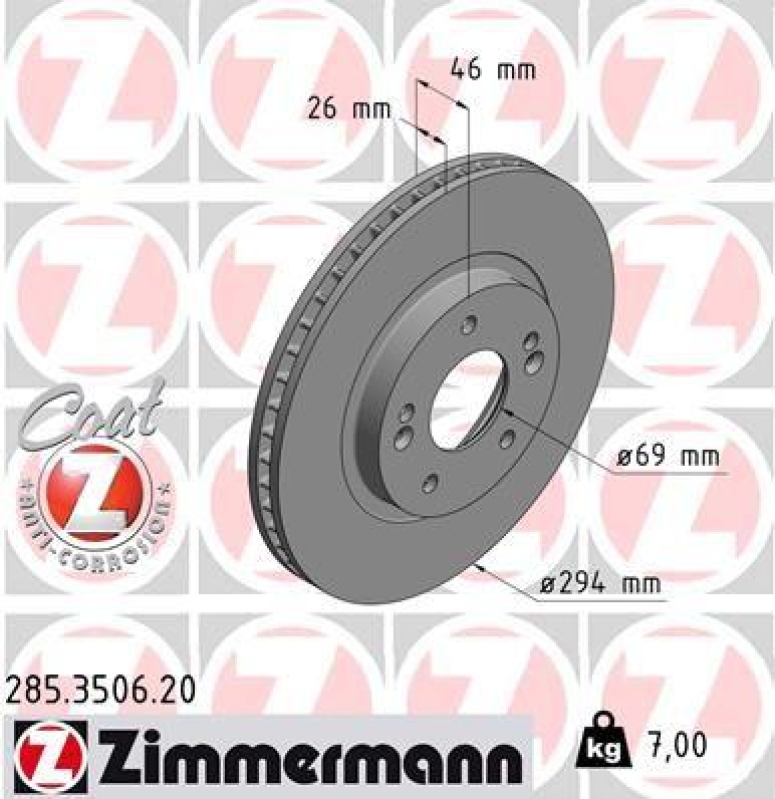 2x Zimmermann Bremsscheiben Coat Z Ø294mm Vorne passend für Hyundai Santa FE 1 285.3506.20