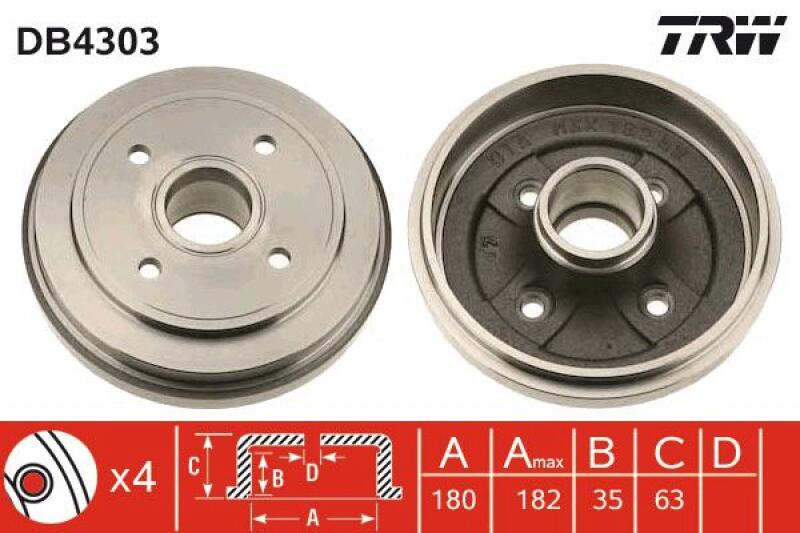 2x TRW Bremstrommel DB4303