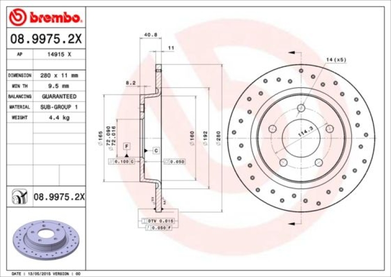 2x Brembo Sport Bremsscheiben Ø280mm + Beläge hinten passend für Mazda 5 2.0