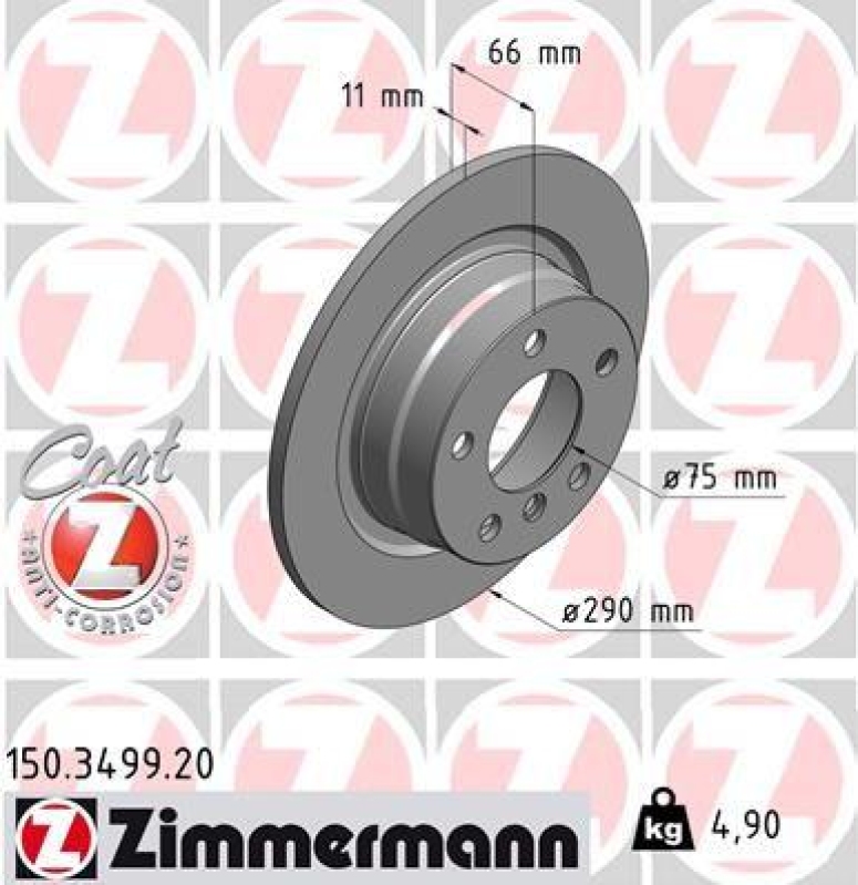 2x Zimmermann Bremsscheiben Coat Z Ø290mm Hinten passend für BMW 1 F20 118 116 150.3499.20