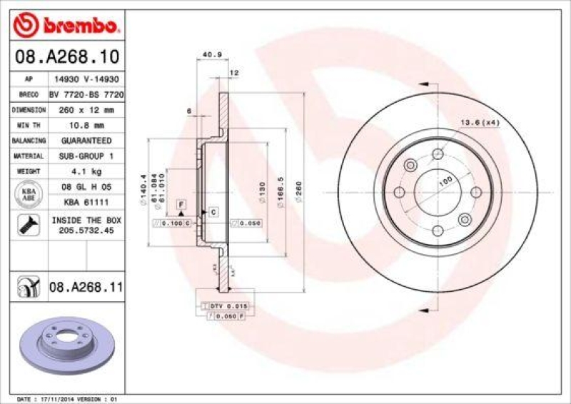 2x BREMBO Bremsscheibe PRIME LINE - UV Coated