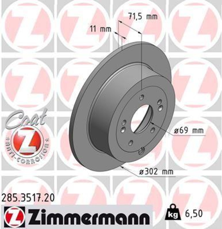 2x Zimmermann Bremsscheiben Coat Z Ø302mm Hinten passend für Hyundai Santa FE 2 285.3517.20