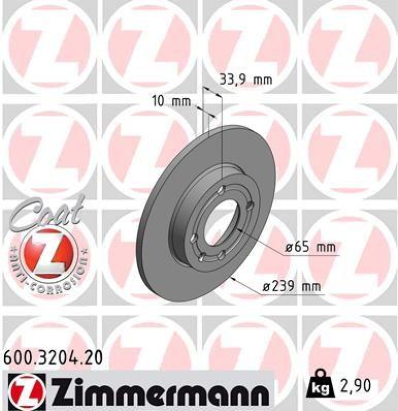 2x Zimmermann Bremsscheiben Coat Z Ø239mm Vorne passend für VW Polo 3 6N1 Seat 600.3204.20