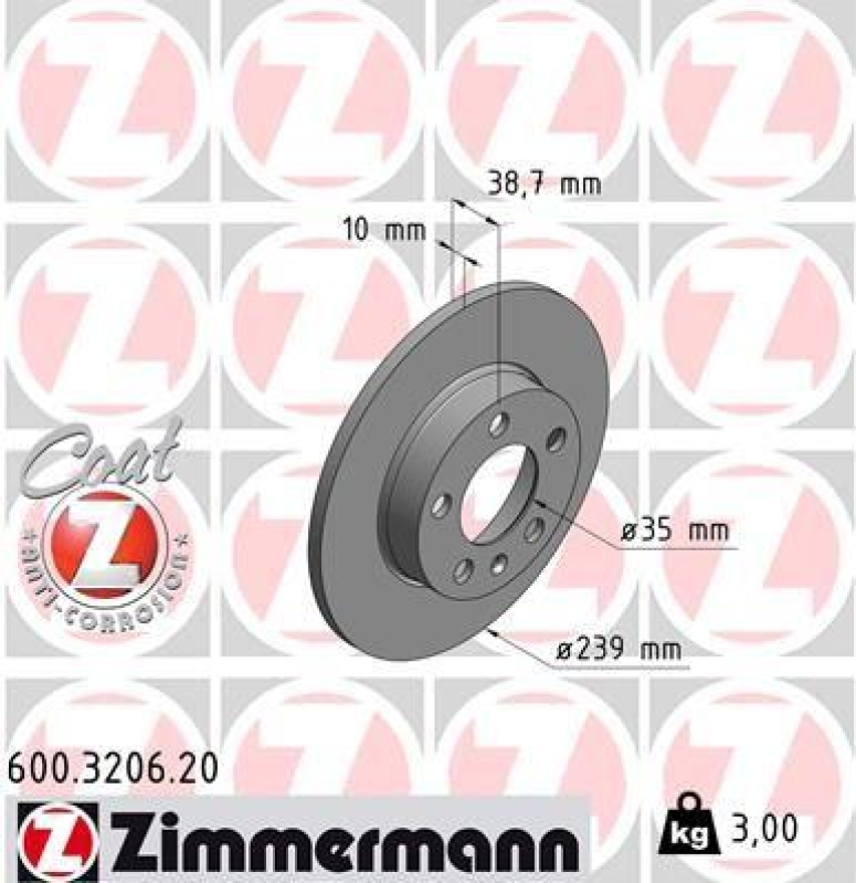 2x Zimmermann Bremsscheiben Coat Z Ø239mm Hinten passend für VW Golf 3 1H1 B3/b4 600.3206.20