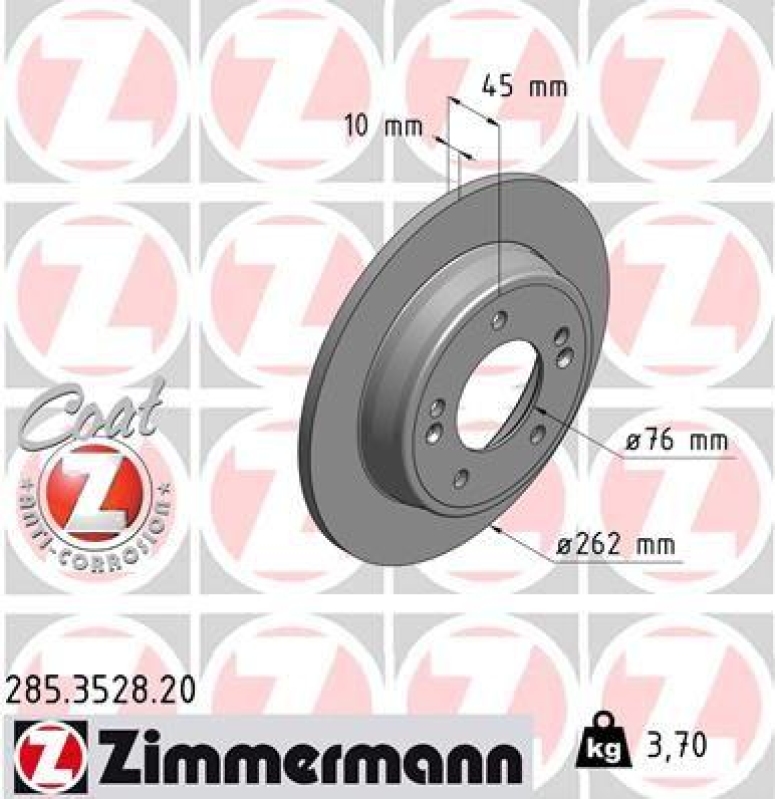 2x Zimmermann Bremsscheiben Coat Z Ø262mm Hinten passend für Hyundai i30 KIA 1.4 285.3528.20