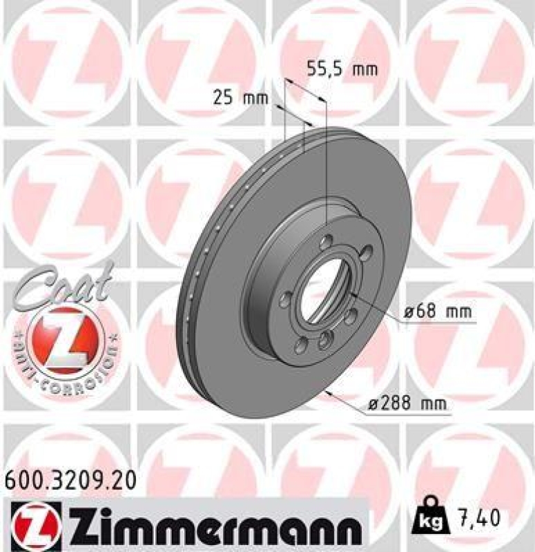 2x Zimmermann Bremsscheiben Coat Z Ø288mm Vorne passend für VW Sharan 7M8 Ford 1 600.3209.20