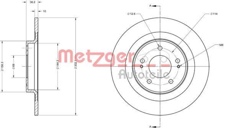 2x METZGER Brake Disc GREENPARTS