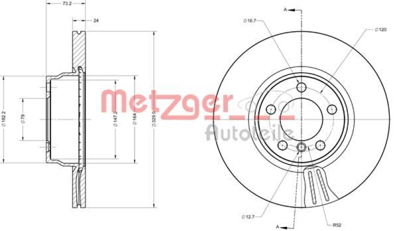 2x METZGER Bremsscheibe GREENPARTS