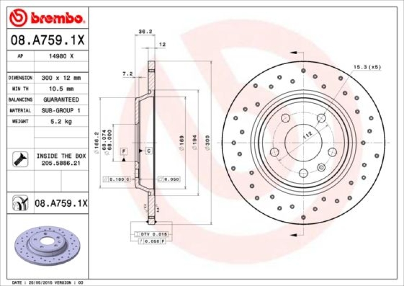 Brembo XTRA LINE Bremsscheiben gelocht + Brembo Bremsbeläge