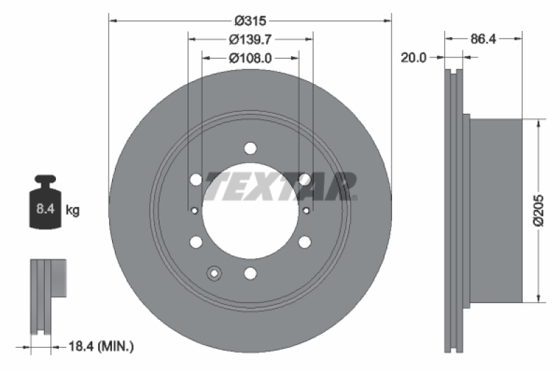 2x TEXTAR Bremsscheibe PRO 92146703