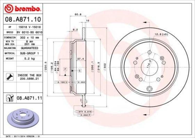 2x BREMBO Bremsscheibe PRIME LINE - UV Coated