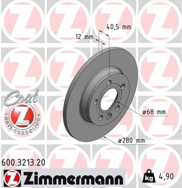 2x Zimmermann Bremsscheiben Coat Z Ø280mm Hinten passend für VW T4 70B 2.5 1.9 600.3213.20