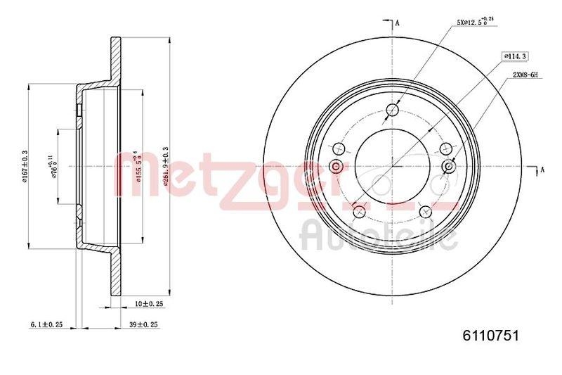 2x METZGER Bremsscheibe GREENPARTS 6110751